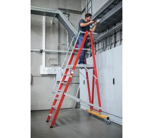 Plattformleiter GFK/ALU klappbar und fahrbar mit GFK-Handlauf, 5 Stufen