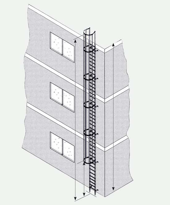 Einzügige Steigleiter-Anlage, Edelstahl V4A, Steighöhe bis 4,80 m