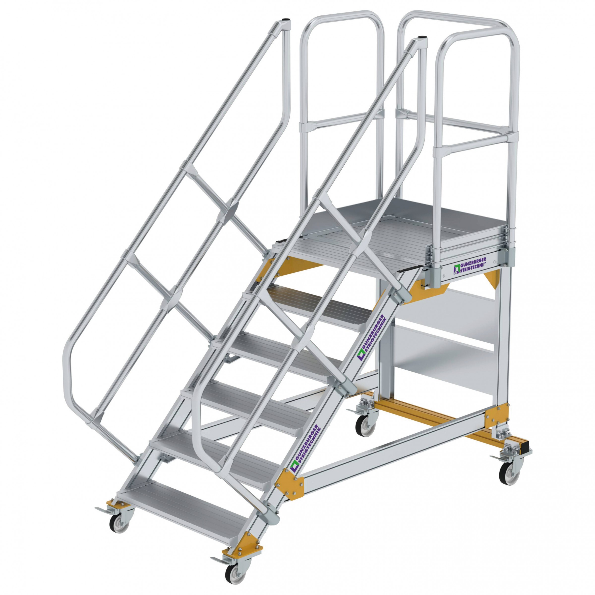 Aluminium-Plattform-Treppe fahrbar 45°, Stufenbreite 800 mm, 4 Stufen