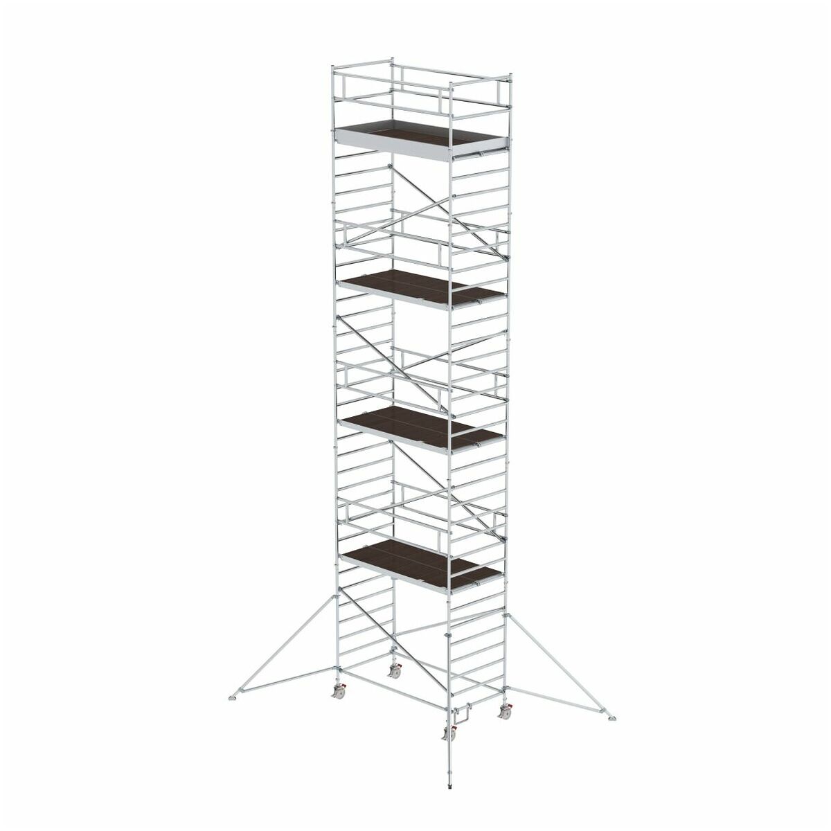 Aluminium-Rollgerüst mit verstellbaren Auslegern und Doppel-Plattform, Plattformgröße 2,45 x 1,35 m, Standhöhe 6,43 m Aluminium-Rollgerüst mit verstellbaren Auslegern und Doppel-Plattform, Plattformgröße 2,45 x 1,35 m, Standhöhe 6,43 m