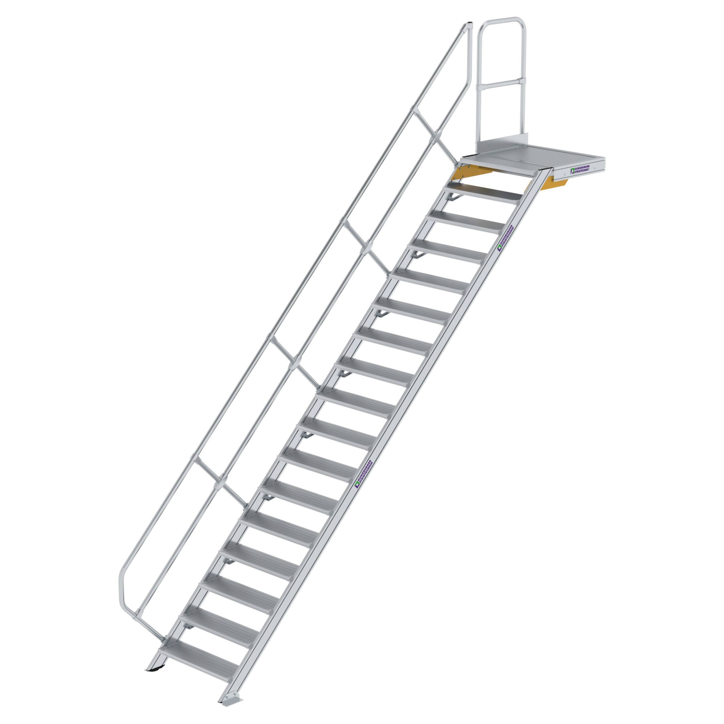 Aluminium-Treppe mit Plattform, 45°, Stufenbreite 800 mm, 10 Stufen