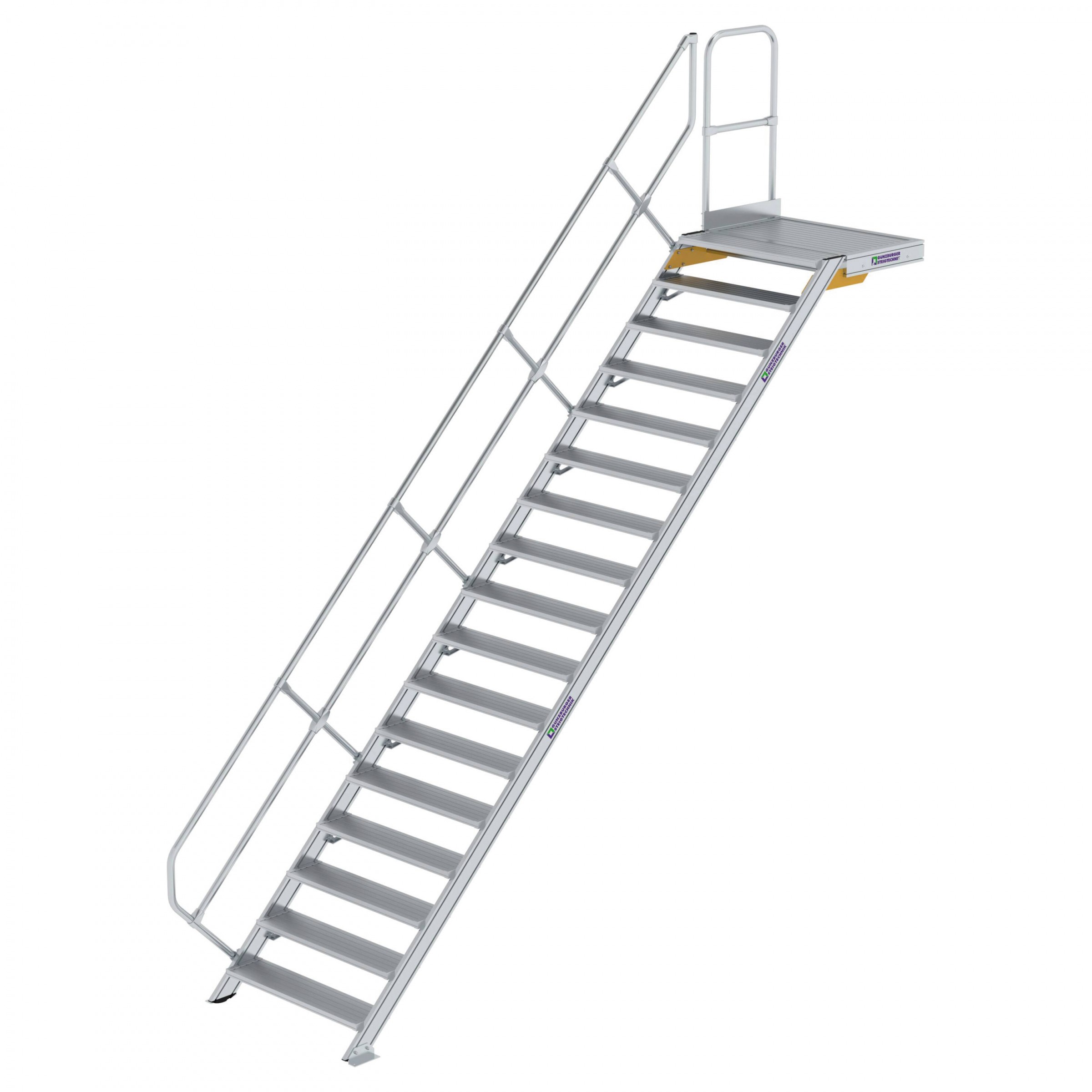 Aluminium-Treppe mit Plattform, 45°, Stufenbreite 1000 mm, 4 Stufen