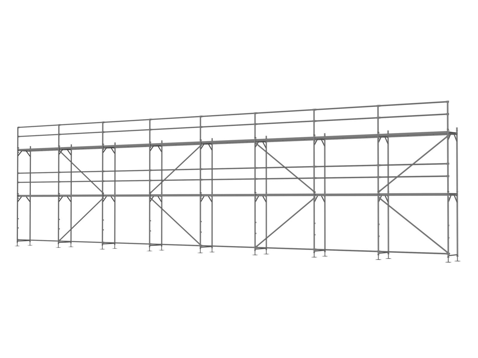 Alu Traufseitengerüst 120 qm - 2,5 m Felder - 20 m lang - 6 m Arbeitshöhe  - Basis-Gerüst