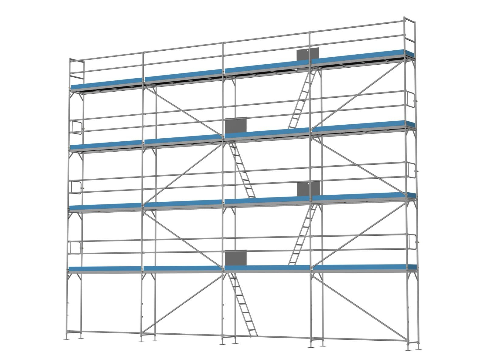 Stahl, Traufseitengerüst 120 qm - 3,0 m Felder - 12 m lang - 10 m Arbeitshöhe - Komplettpaket