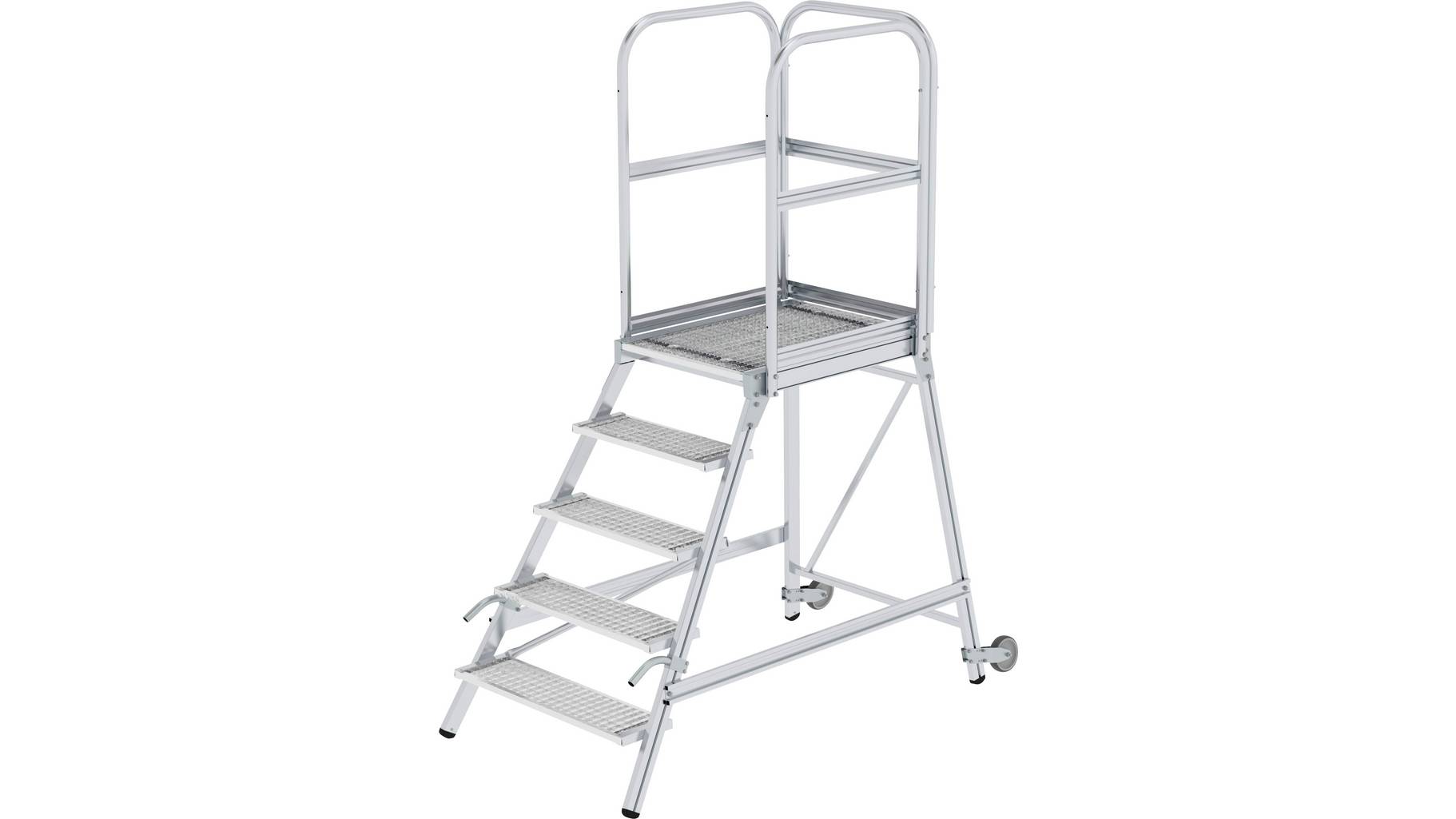 Aluminium-Podestleiter, einseitig begehbar, mit Rollen und Griff, Ausführung Stahl-Gitterrost, 6 Stufen Aluminium-Podestleiter, einseitig begehbar, mit Rollen und Griff, Ausführung Stahl-Gitterrost, 6 Stufen