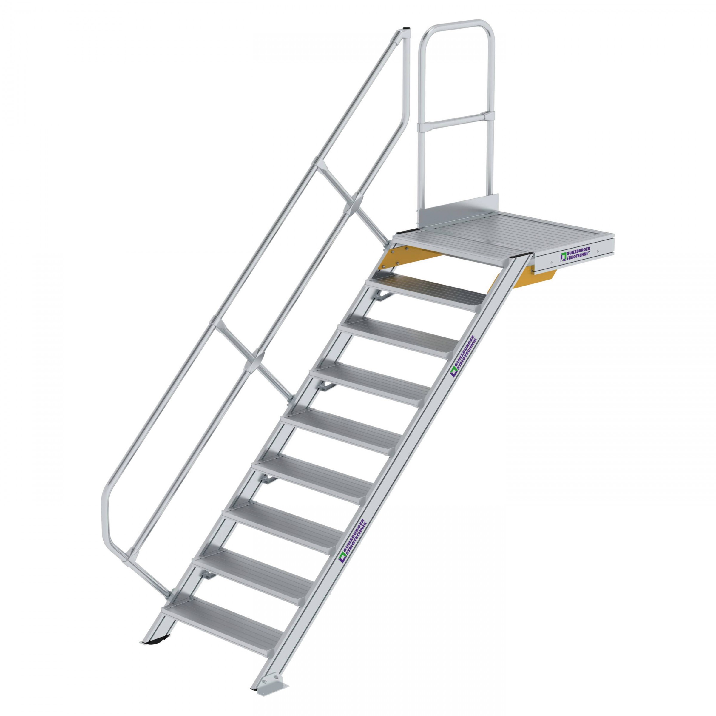 Aluminium-Treppe mit Plattform, 45°, Stufenbreite 800 mm, 10 Stufen Aluminium-Treppe mit Plattform, 45°, Stufenbreite 800 mm, 10 Stufen