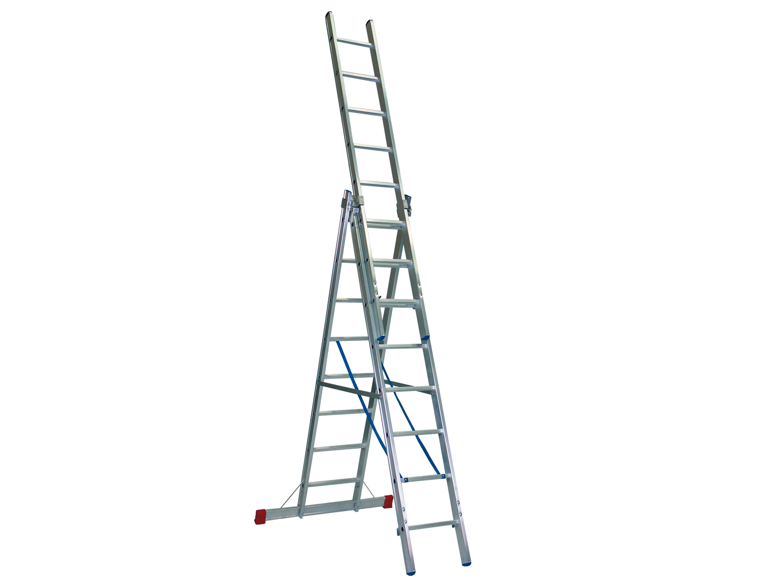 Mehrzweckleiter "Handwerkerausführung plus" 3-teilig, 41/47/53 cm breit mit Aussteifungsstreben an den Leiternteilen und an den Traversen, 3x12 Sprossen