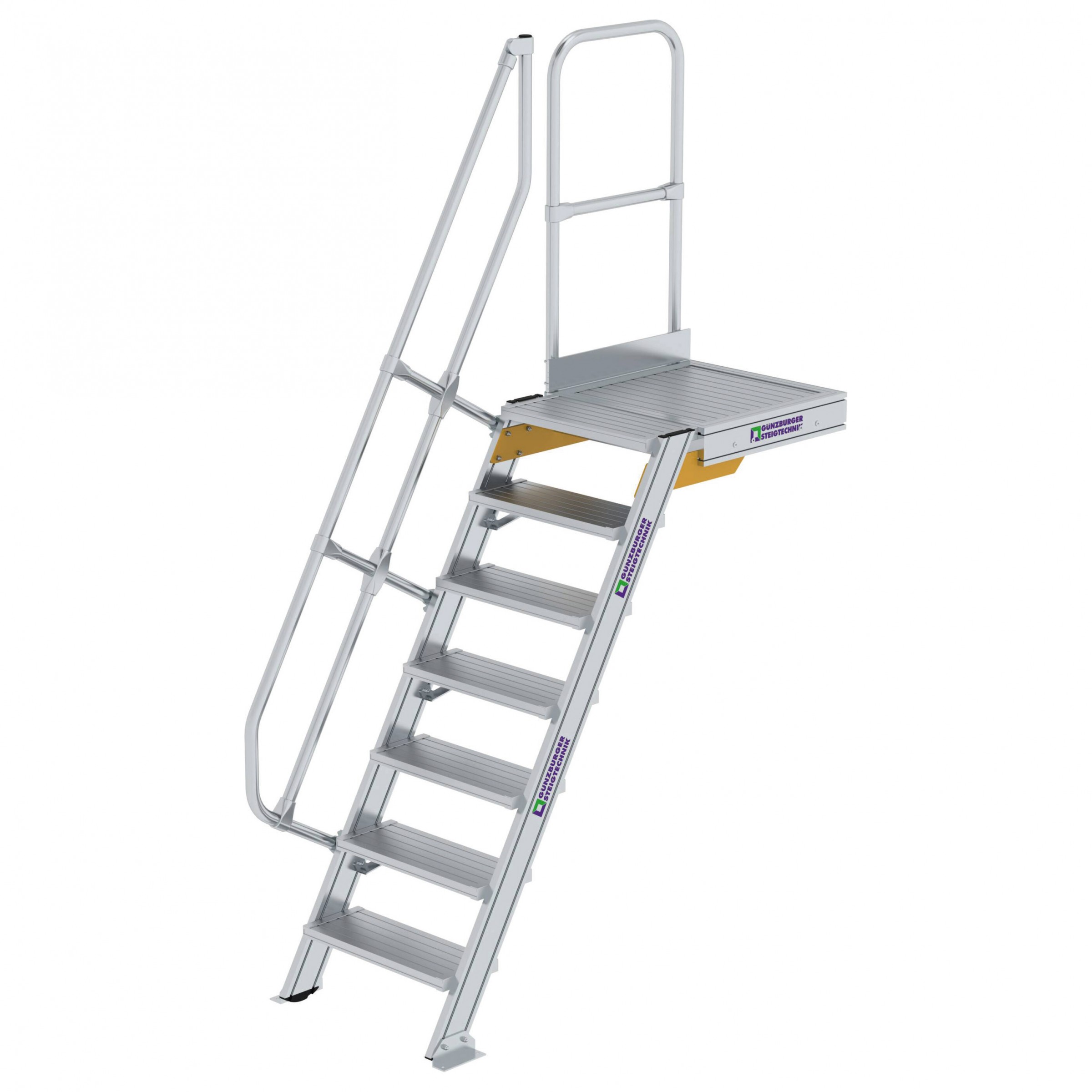 Aluminium-Treppe 60° mit Podest, Stufenbreite 600 mm, 4 Stufen Aluminium-Treppe 60° mit Podest, Stufenbreite 600 mm, 4 Stufen