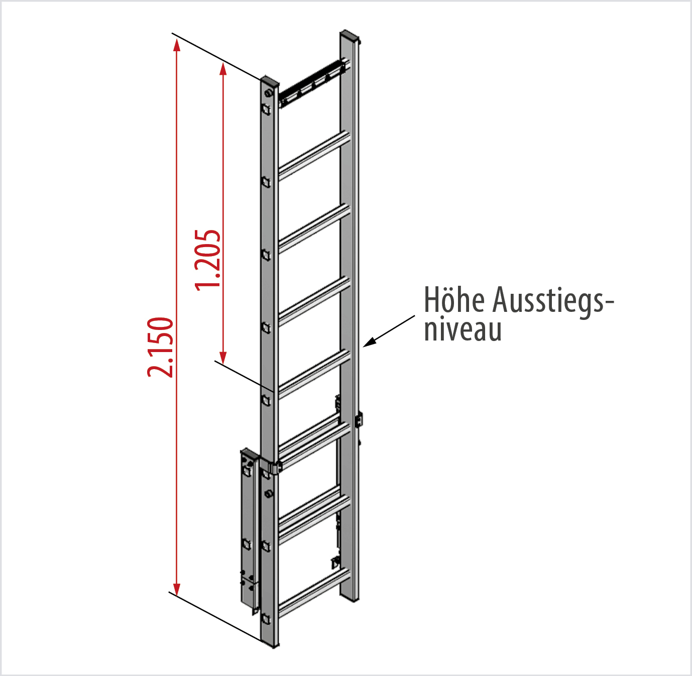 Detail mit Abmessung Ausziehbare Einstiegshilfe