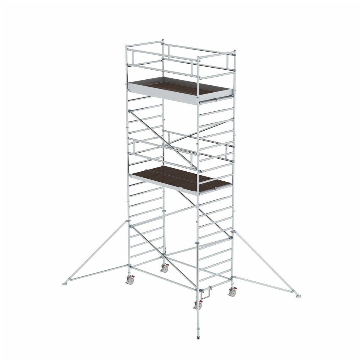 Aluminium-Rollgerüst mit verstellbaren Auslegern und Doppel-Plattform, Plattformgröße 2,45 x 1,35 m, Standhöhe 6,43 m Aluminium-Rollgerüst mit verstellbaren Auslegern und Doppel-Plattform, Plattformgröße 2,45 x 1,35 m, Standhöhe 6,43 m