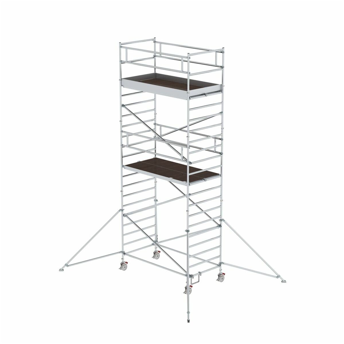 Aluminium-Rollgerüst mit verstellbaren Auslegern und Doppel-Plattform,  Plattformgröße 2,45 x 1,35 m, Standhöhe 6,43 m