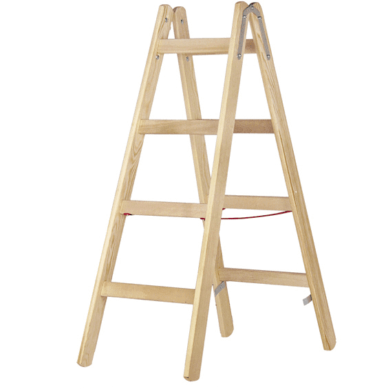 Holz-Sprossenstehleiter, beidseitig begehbar - 2x3 Sprossen