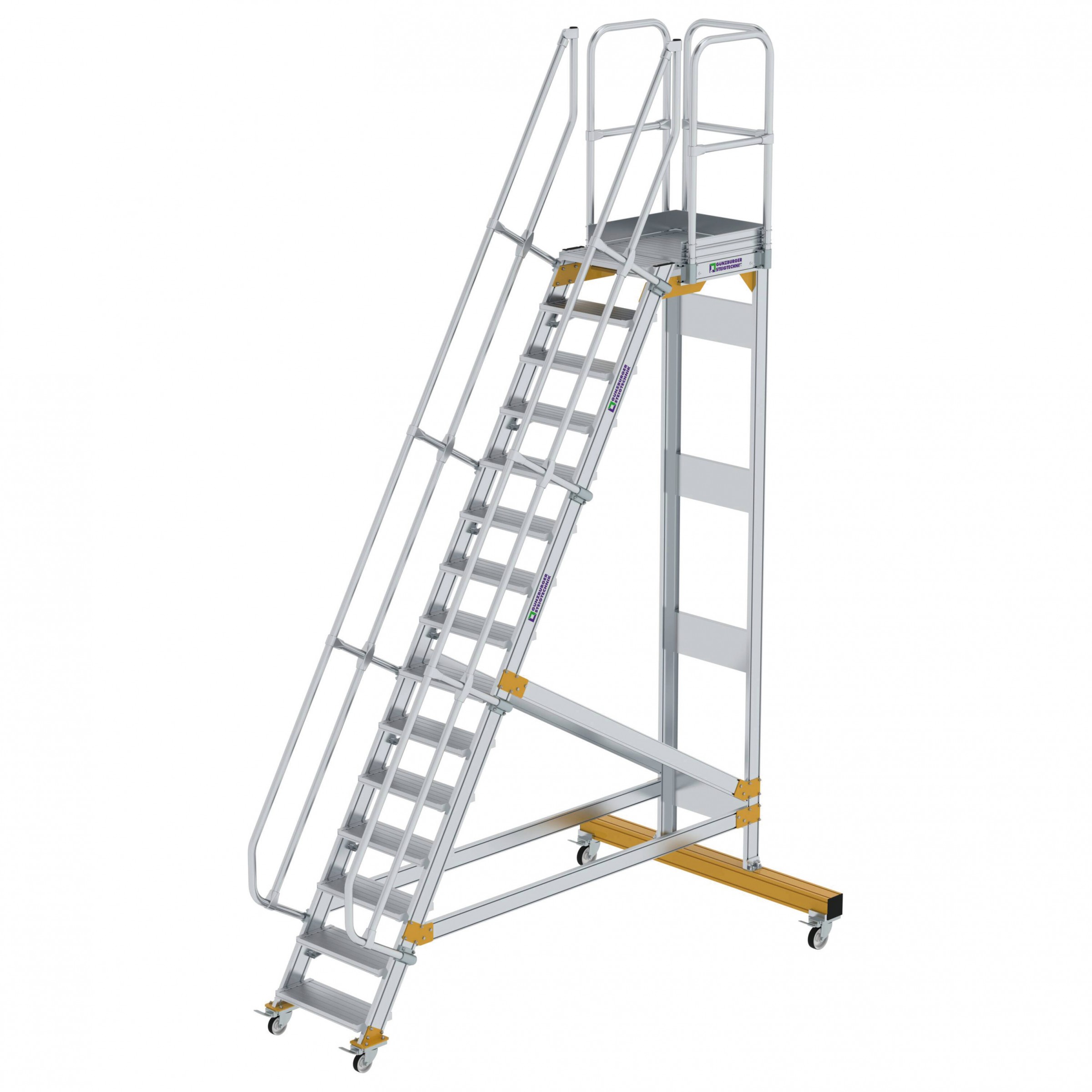 Aluminium-Plattform-Treppe fahrbar 60°, Stufenbreite 600 mm, 4 Stufen