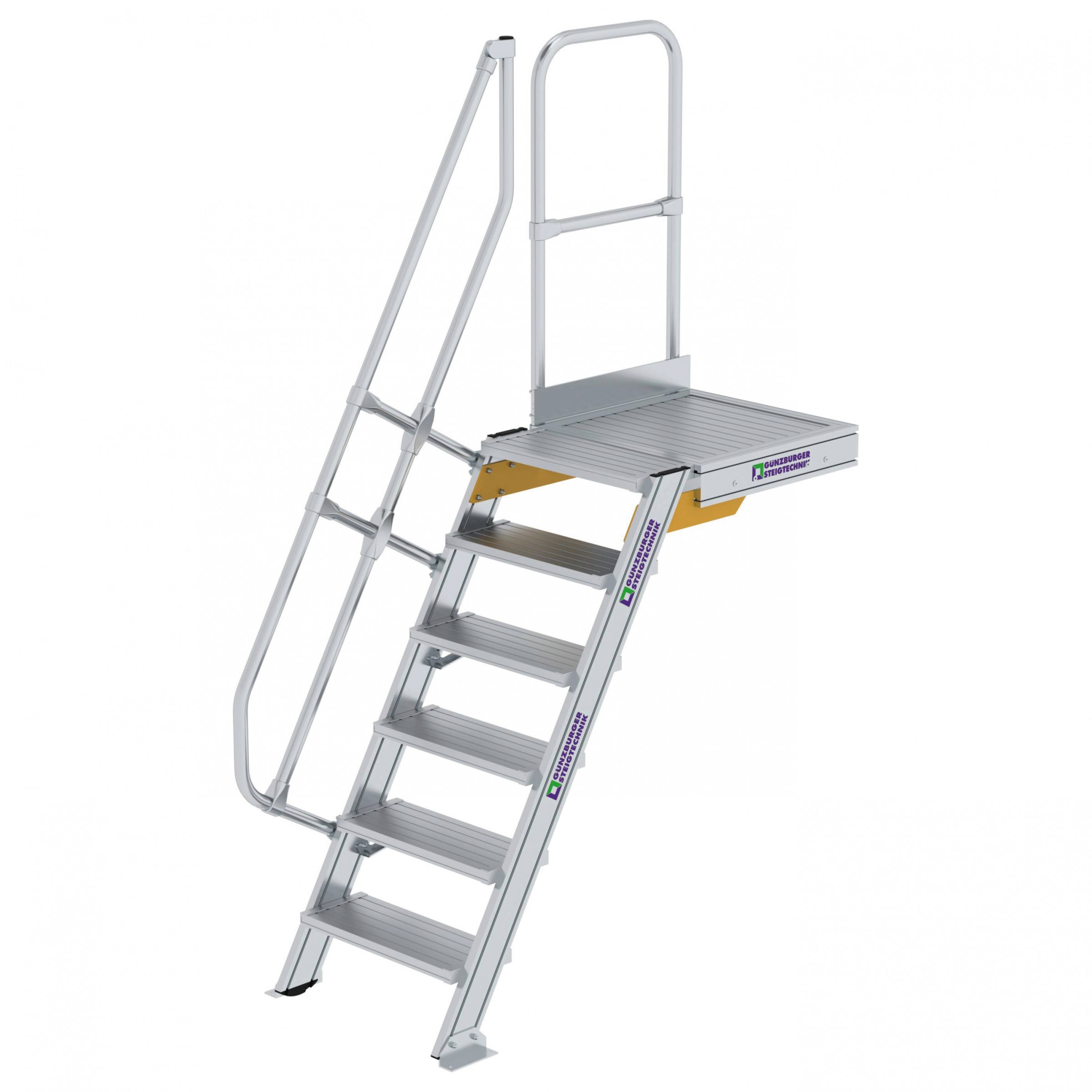 Aluminium-Treppe 60° mit Podest, Stufenbreite 600 mm, 4 Stufen Aluminium-Treppe 60° mit Podest, Stufenbreite 600 mm, 4 Stufen