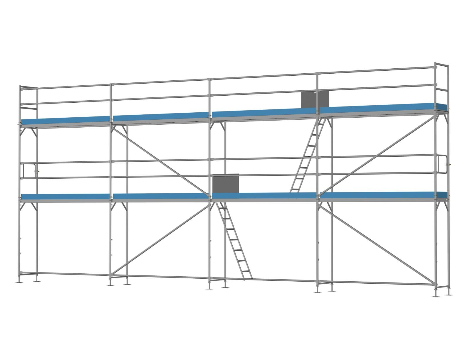 Stahl Traufseitengerüst 72 qm - 3,0 m Felder - 12 m lang - 6 m Arbeitshöhe - Komplettpaket