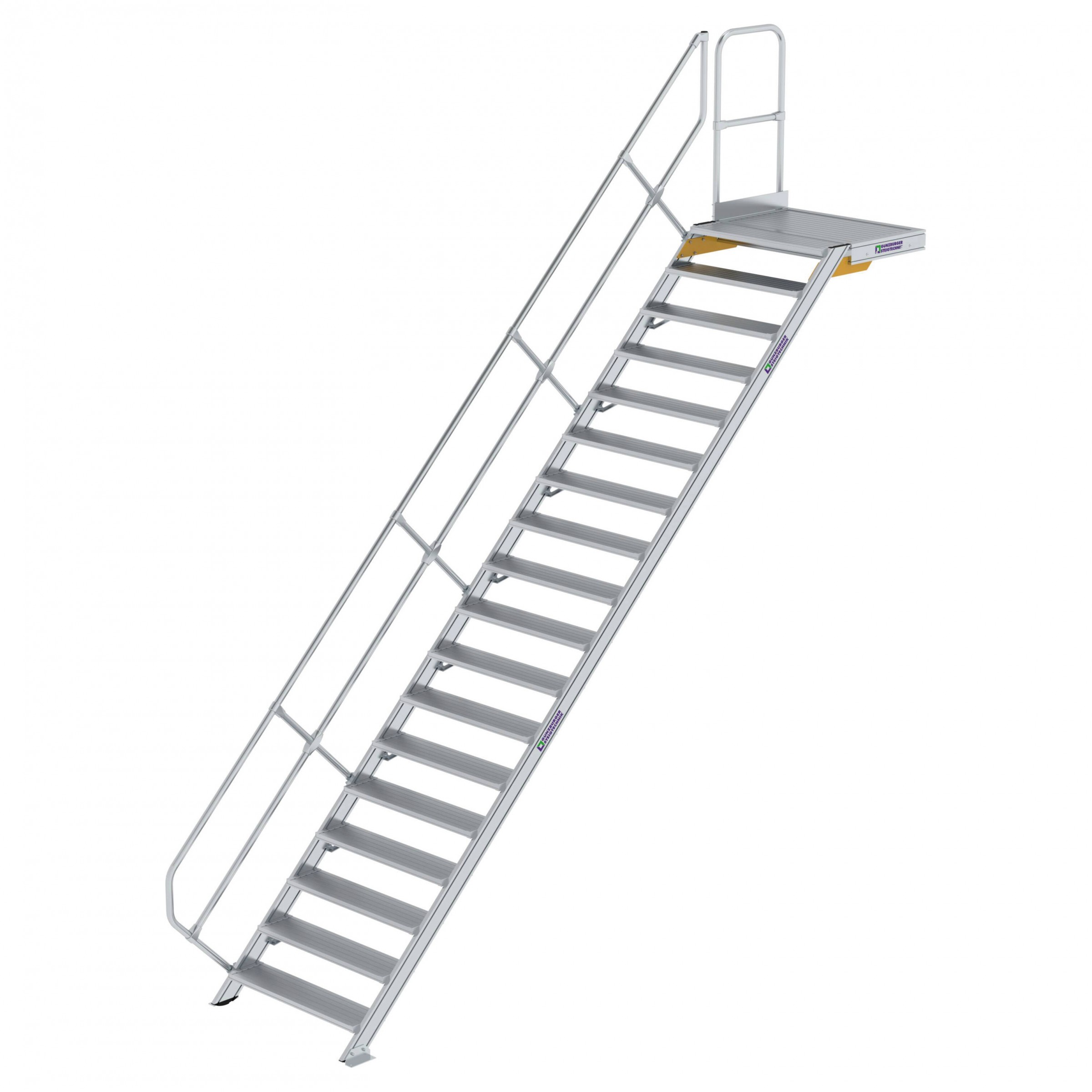 Aluminium-Treppe mit Plattform, 45°, Stufenbreite 1000 mm, 4 Stufen