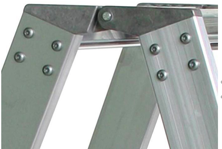 Leitergelenk, 4-fach verschraubt Stufen-Stehleiter, beidseitig begehbar, 2x3 Stufen