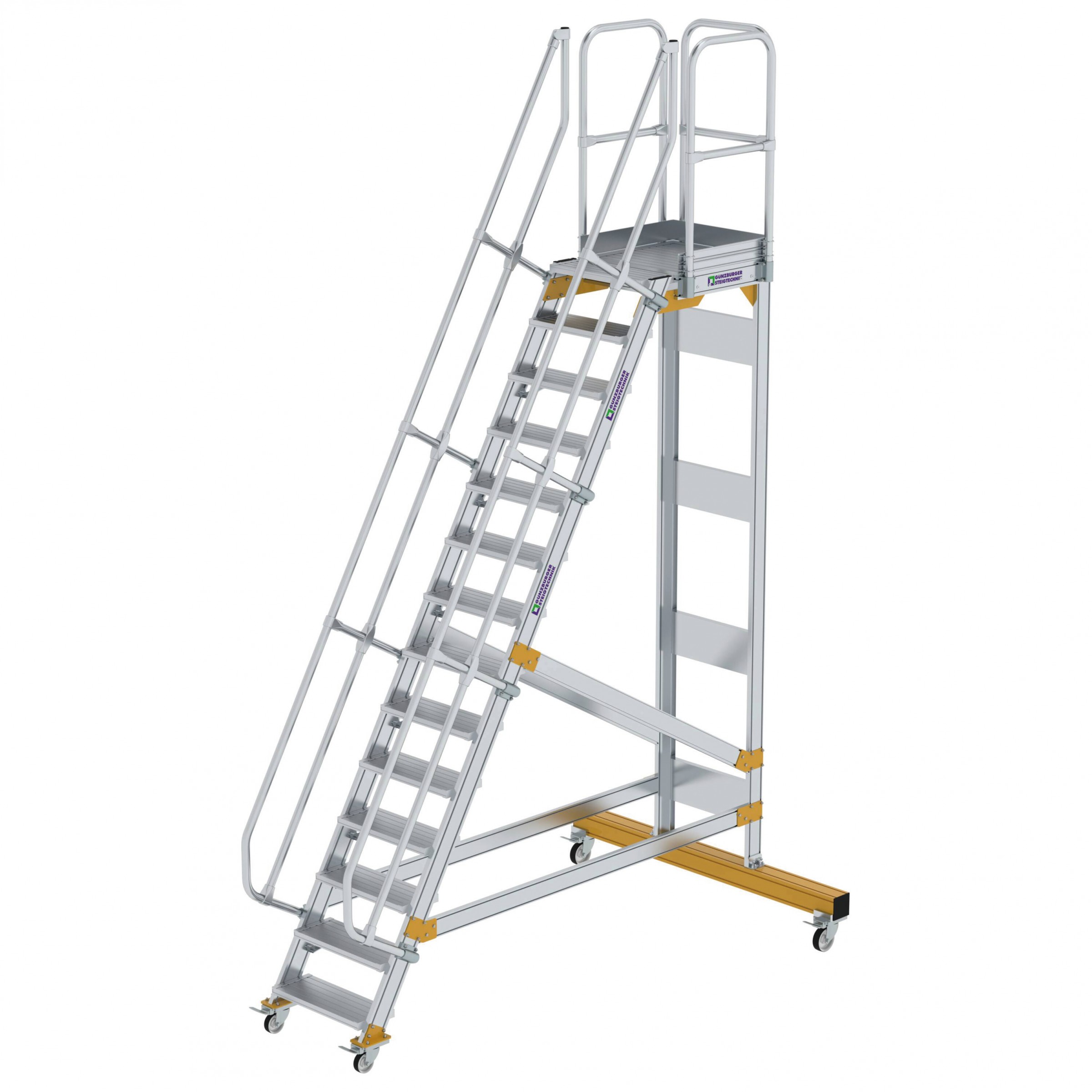 Aluminium-Plattform-Treppe fahrbar 60°, Stufenbreite 600 mm, 4 Stufen