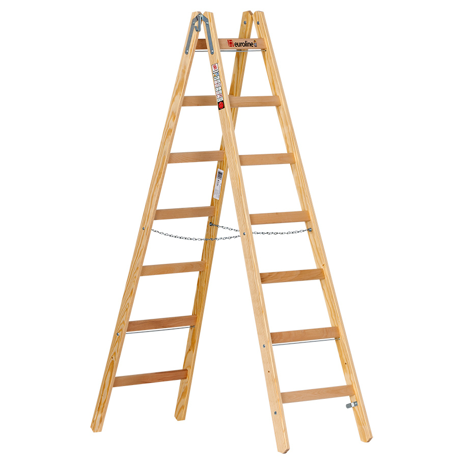 Holz-Sprossenstehleiter mit Eimerhaken, 2 x 5 Sprossen