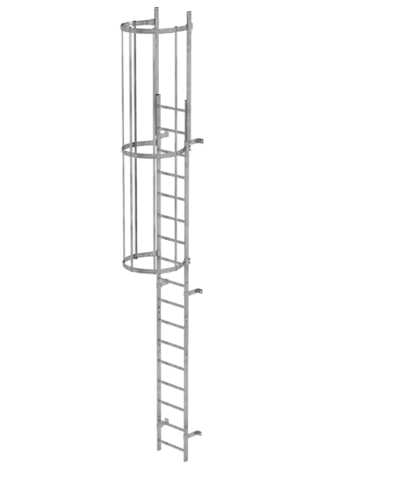 Einzügige Steigleiter mit Rückenschutz, Aluminium blank, Steighöhe 4,76 m