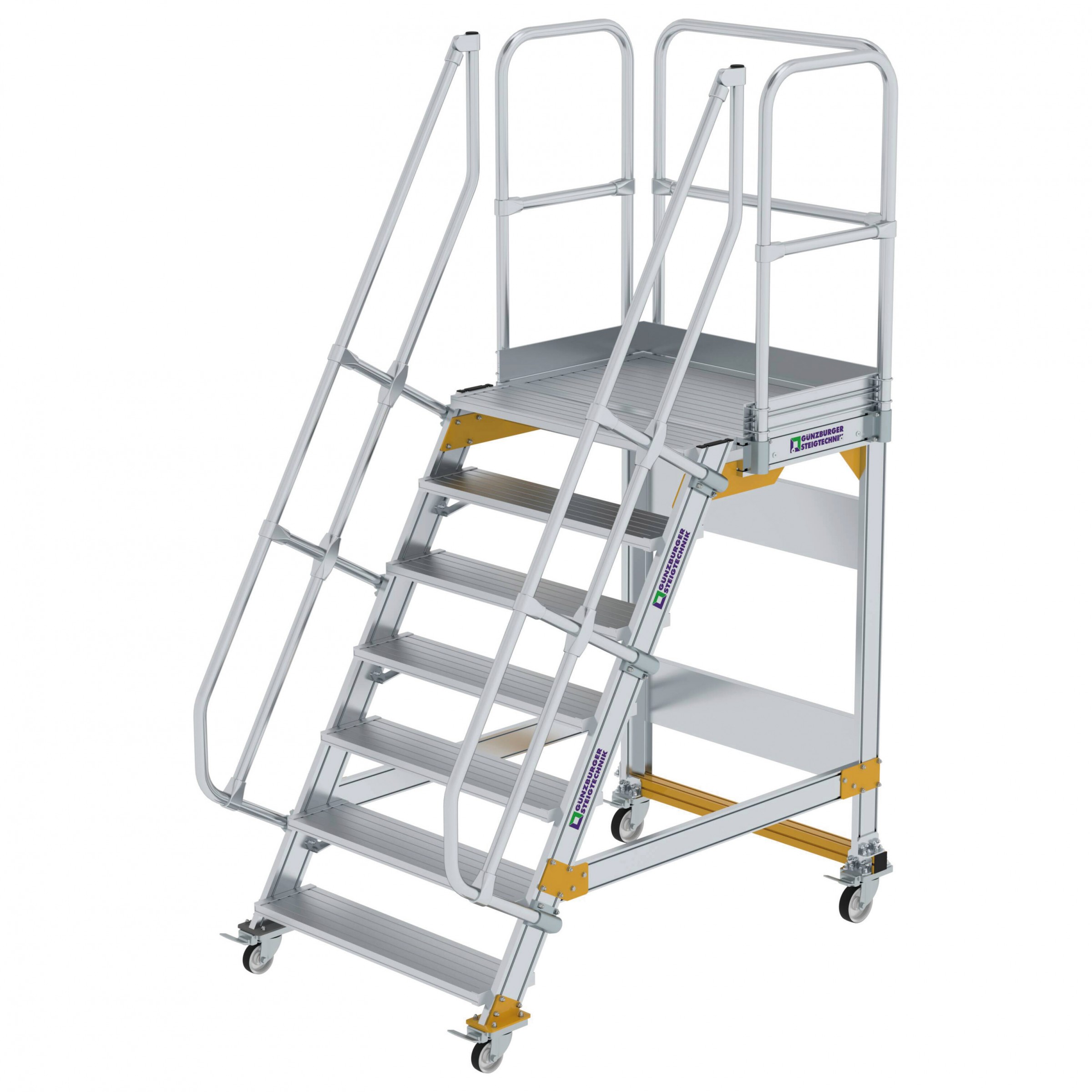 Aluminium-Plattform-Treppe fahrbar 60°, Stufenbreite 1000 mm, 16 Stufen
