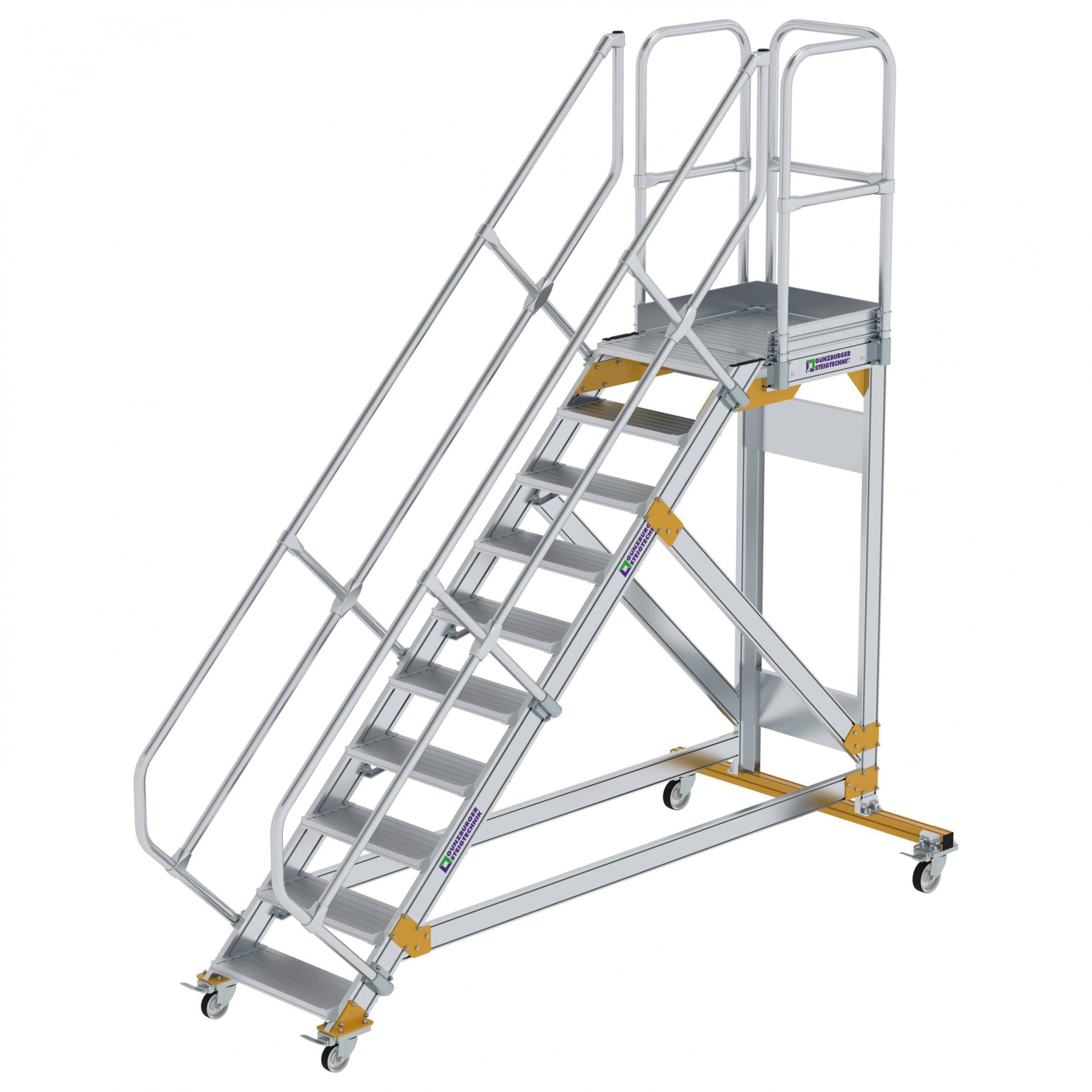 Aluminium-Plattform-Treppe fahrbar 45°, Stufenbreite 600 mm, 4 Stufen