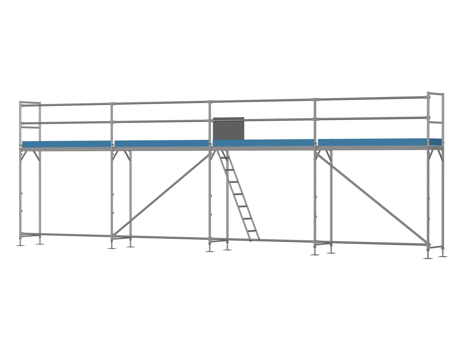Stahl Traufseitengerüst 40 qm - 2,5 m Felder - 10 m lang - 4 m Arbeitshöhe, Komplettpaket