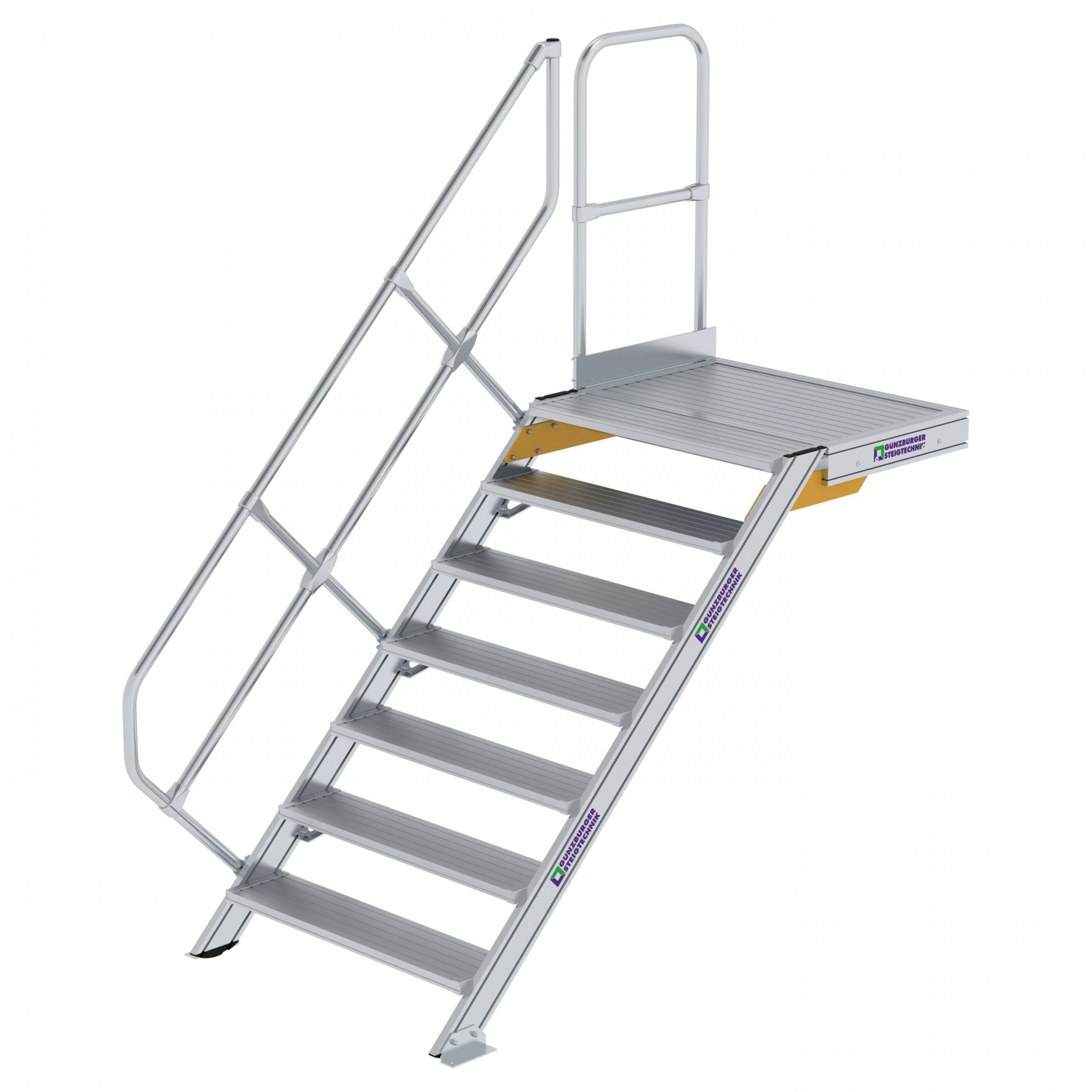 Aluminium-Treppe mit Plattform, 45°, Stufenbreite 1000 mm, 5 Stufen