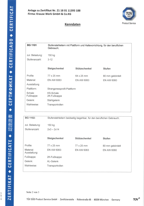 Stabilo Stufen-Doppelleiter, fahrbar 2x3 Sprossen/Stufen