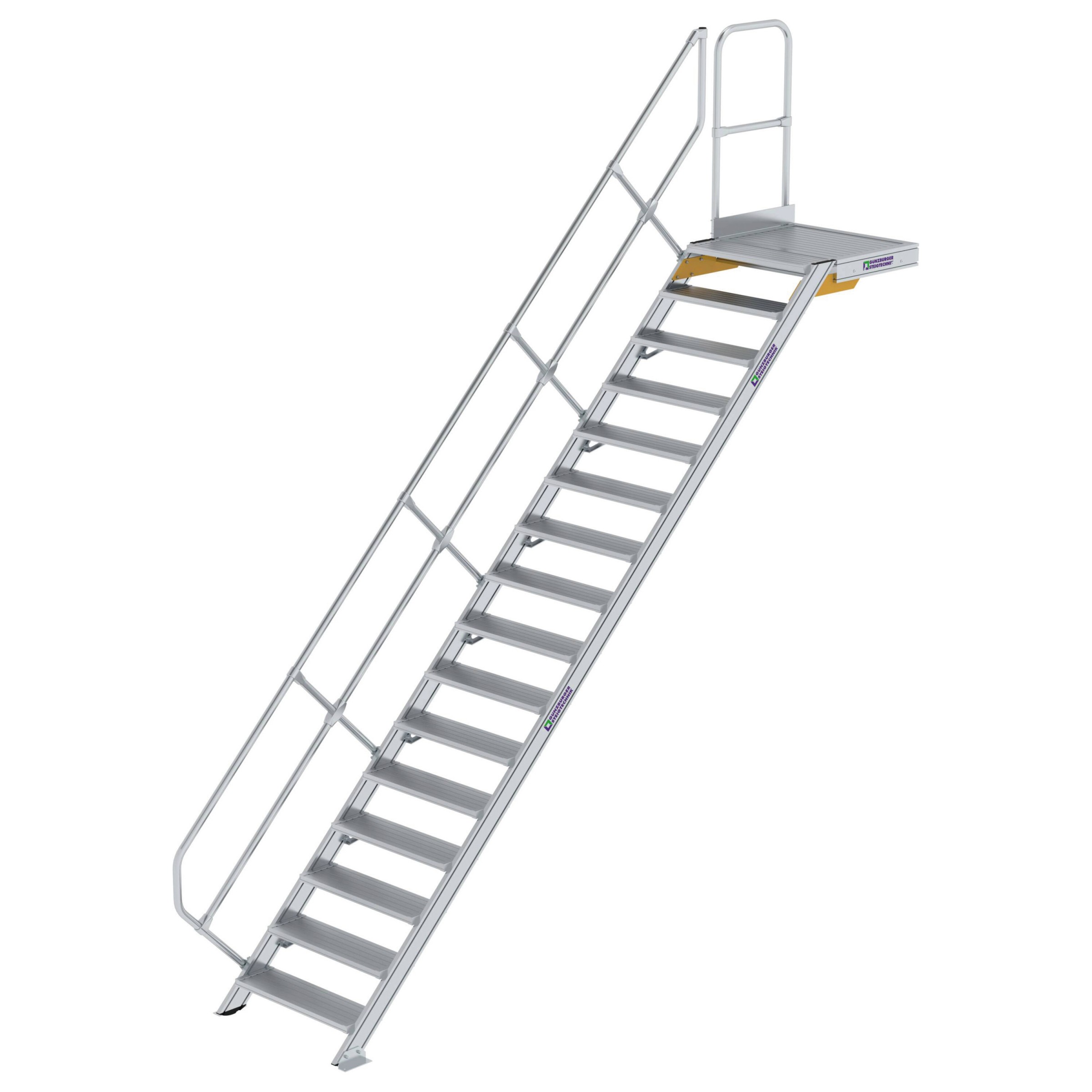 Aluminium-Treppe mit Plattform, 45°, Stufenbreite 800 mm, 10 Stufen