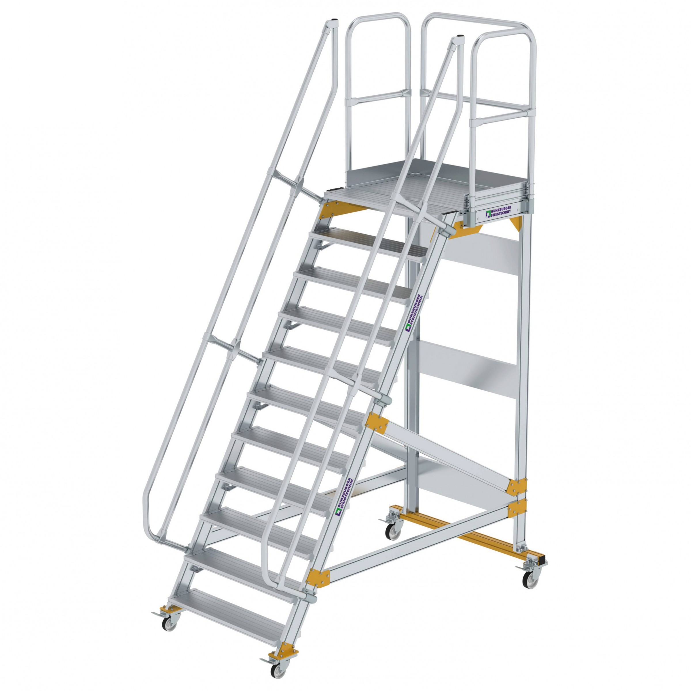 Aluminium-Plattform-Treppe fahrbar 60°, Stufenbreite 1000 mm, 16 Stufen