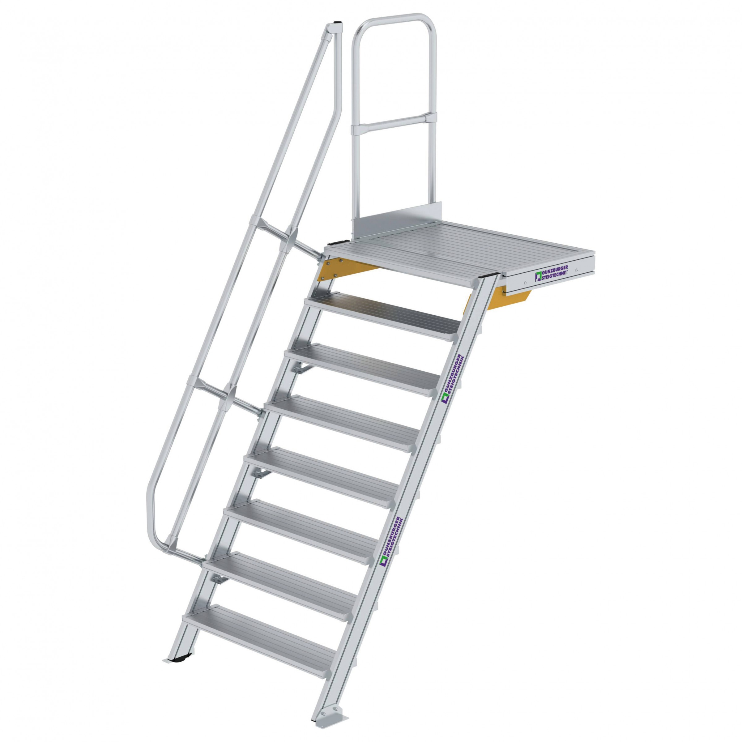 Aluminium-Treppe 60° mit Podest, Stufenbreite 1000 mm, 4 Stufen Aluminium-Treppe 60° mit Podest, Stufenbreite 1000 mm, 4 Stufen