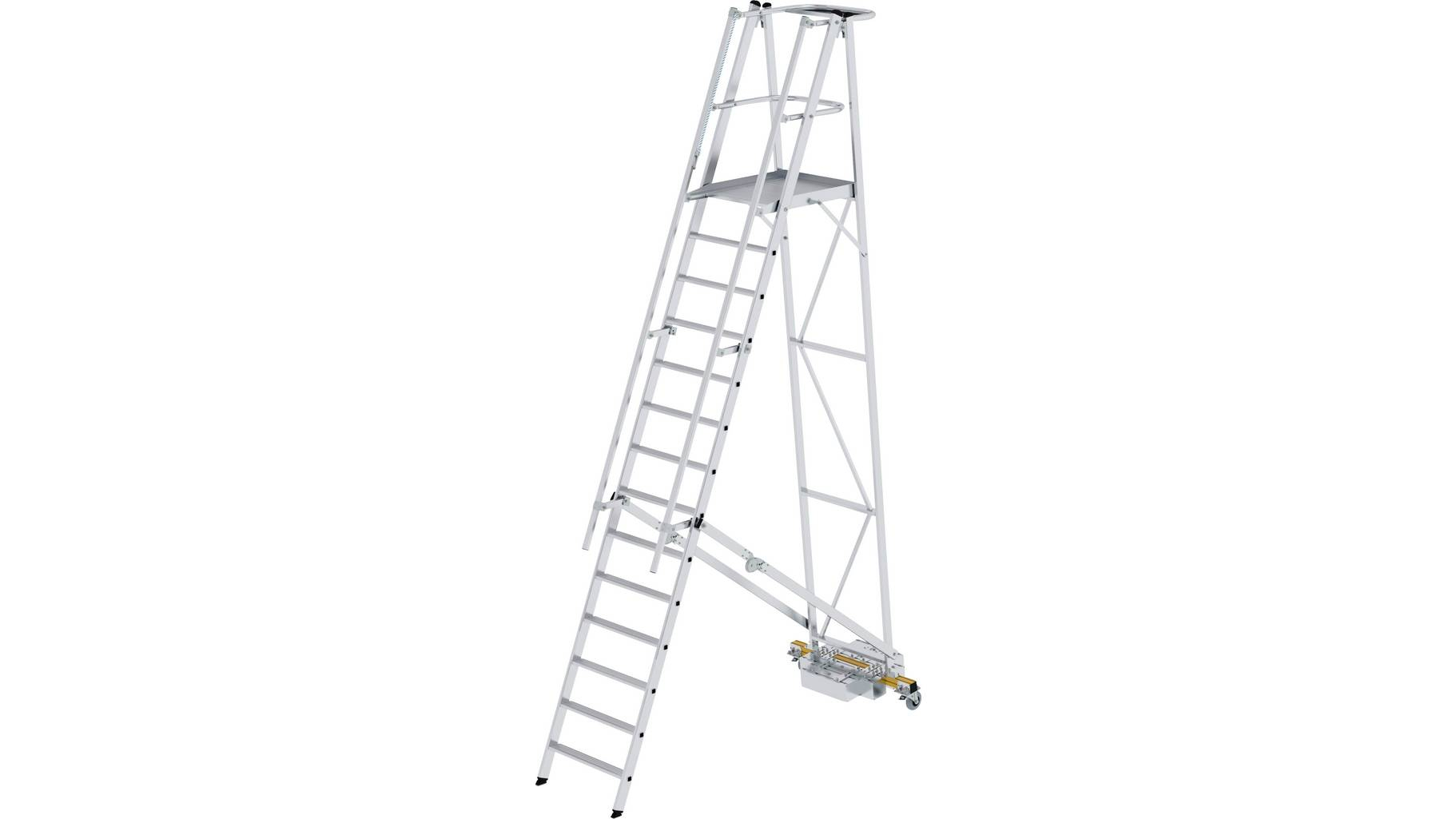 Aluminium-Podestleiter, fahrbar, klappbar, 14 Stufen Aluminium-Podestleiter, fahrbar, klappbar, 6 Stufen