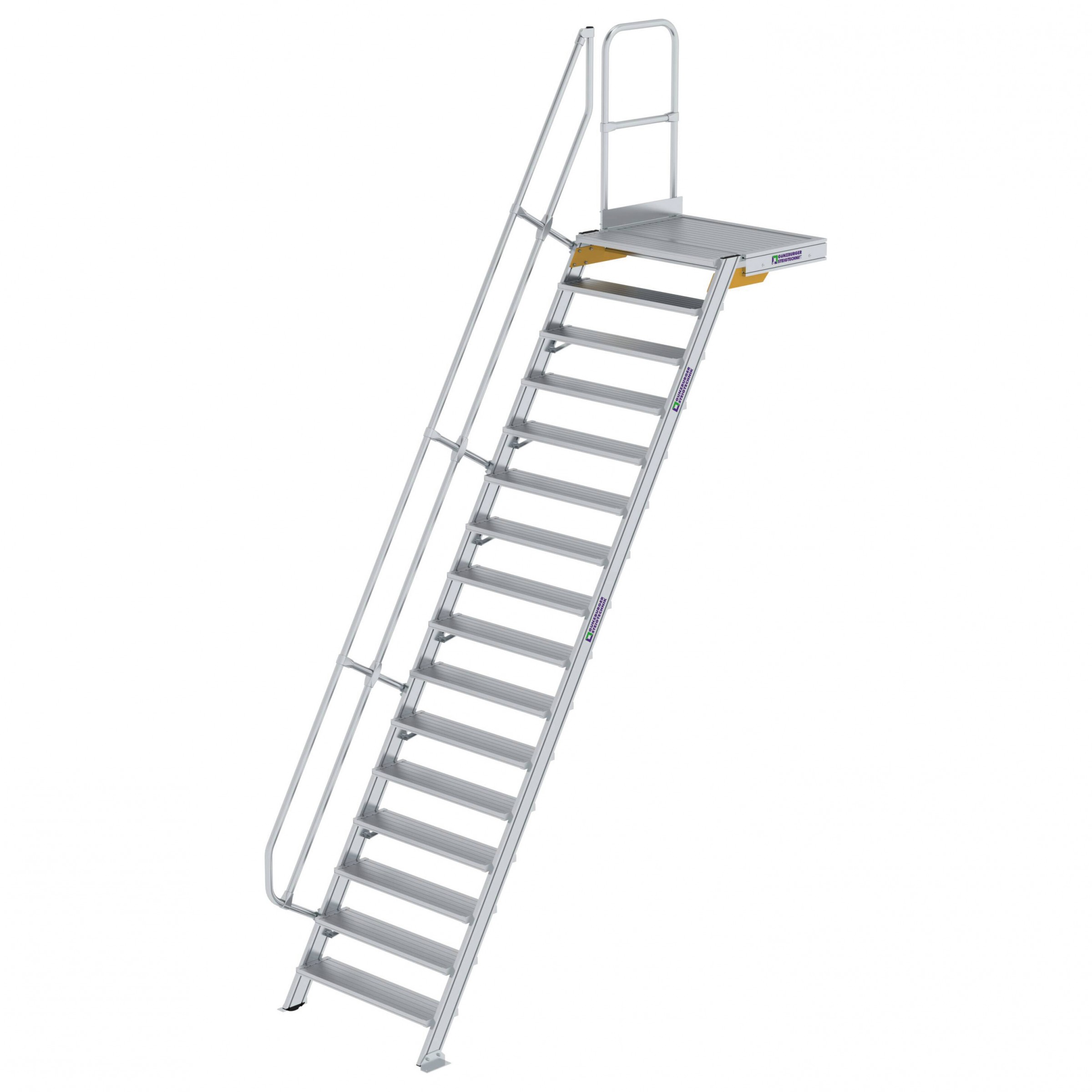 Aluminium-Treppe 60° mit Podest, Stufenbreite 1000 mm, 4 Stufen Aluminium-Treppe 60° mit Podest, Stufenbreite 1000 mm, 4 Stufen