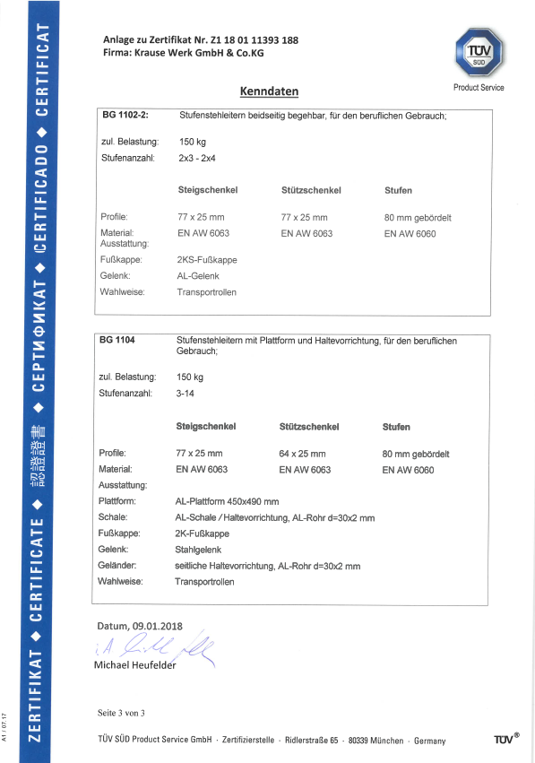 Stabilo Stufen-Doppelleiter, fahrbar 2x3 Sprossen/Stufen