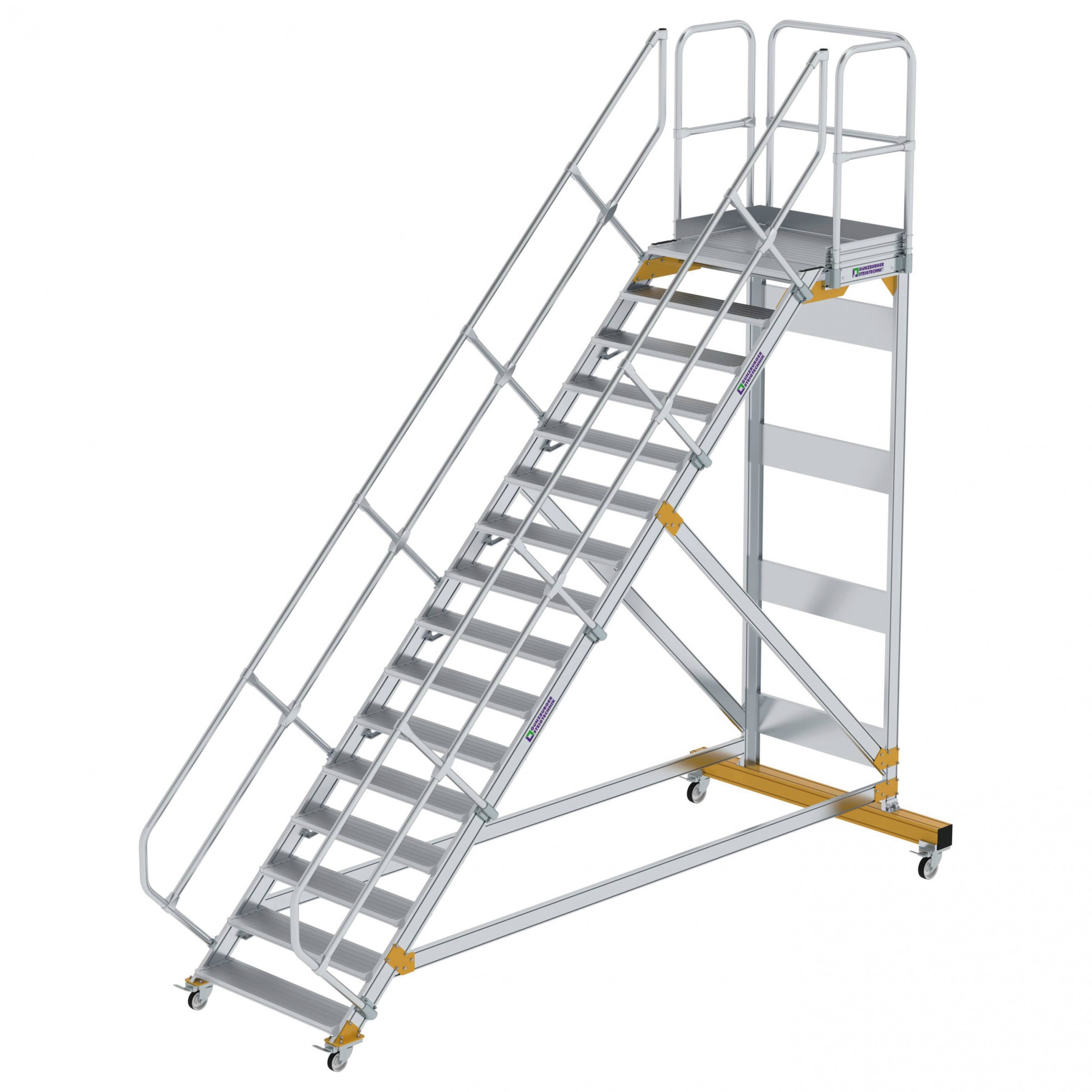 Aluminium-Plattform-Treppe fahrbar 45°, Stufenbreite 1000 mm, 10 Stufen