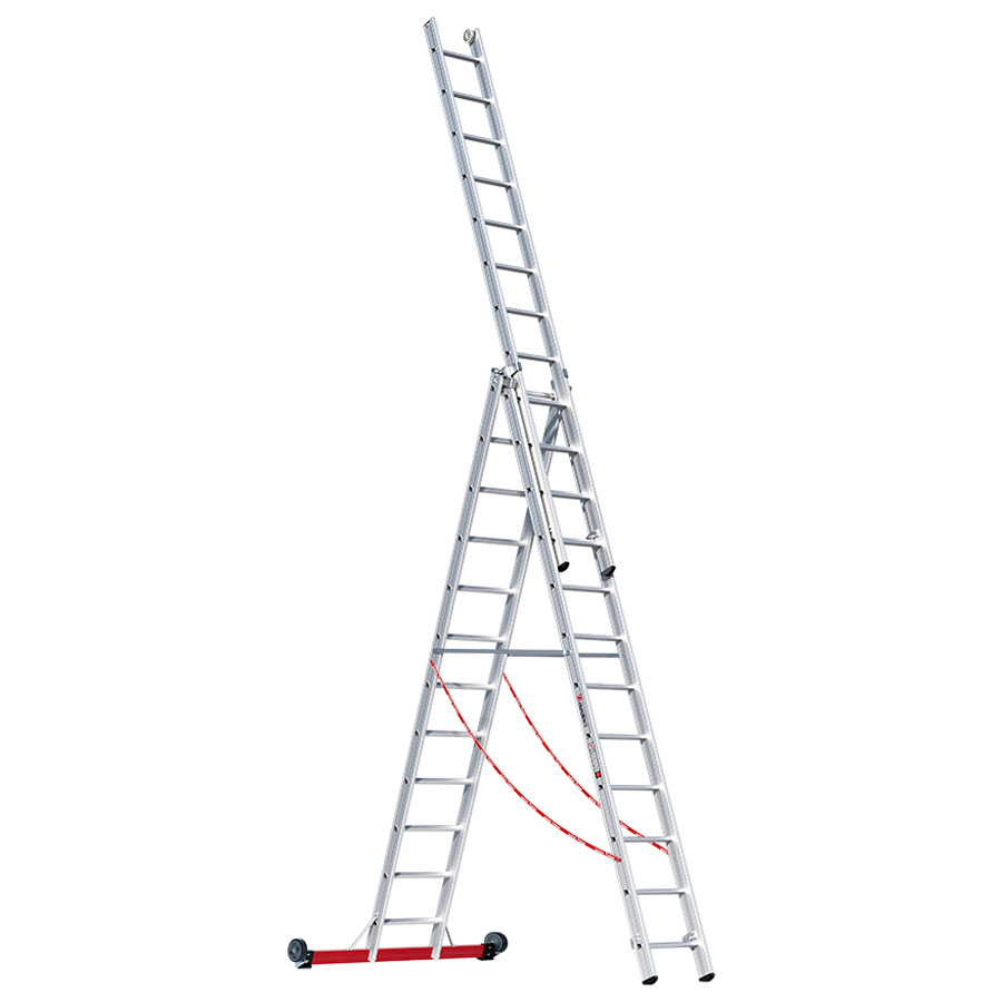 PREMIUM line Alu-Mehrzweckleiter 3-teilig, rollbar, 3 x 14 Sprossen