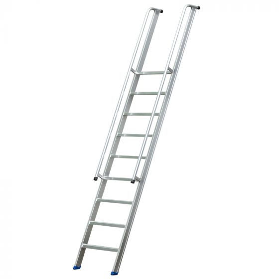 Stufenanlegeleiter 60 cm breit, mit Handlauf und Überstieg, 6 Stufen