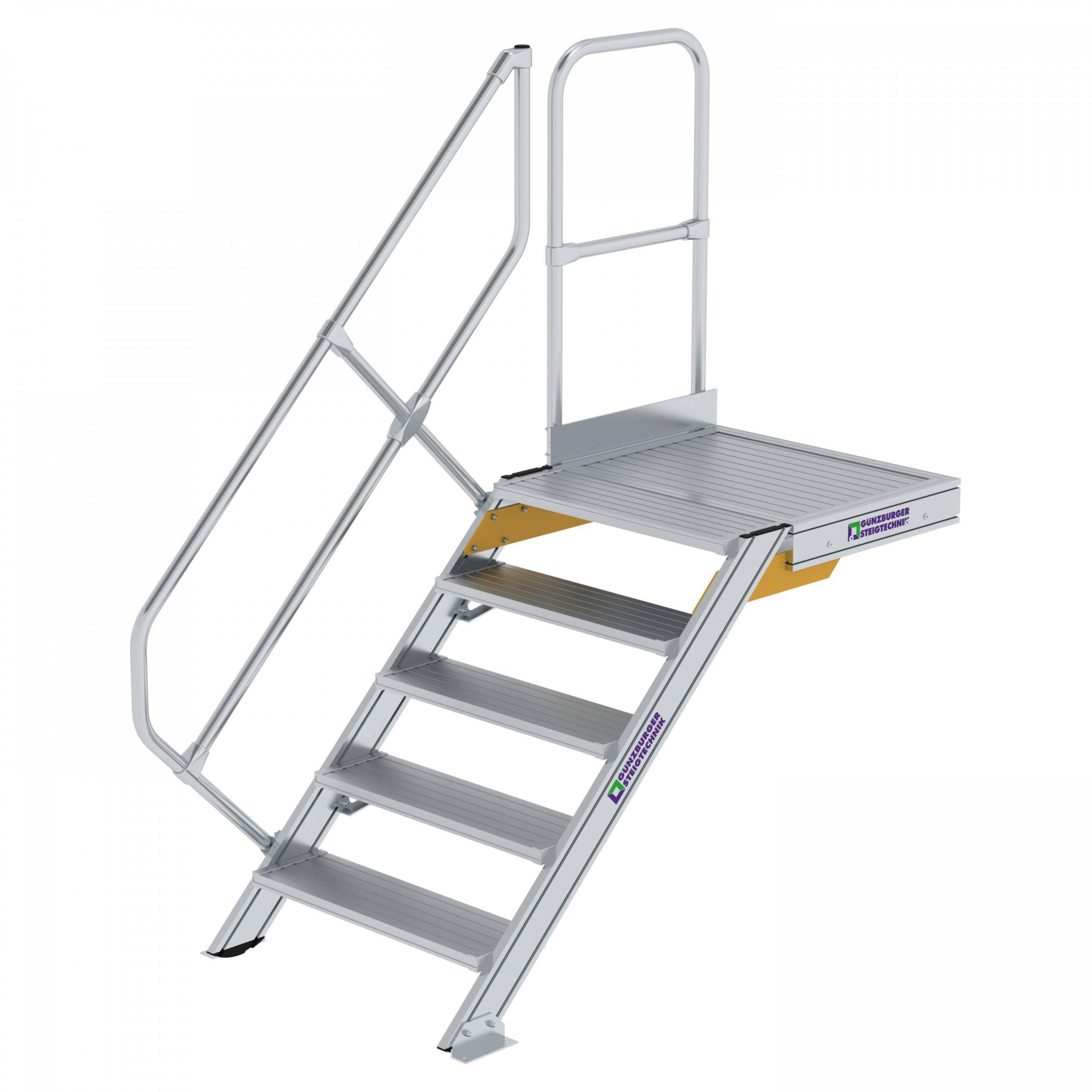 Aluminium-Treppe mit Plattform, 45°, Stufenbreite 800 mm, 10 Stufen