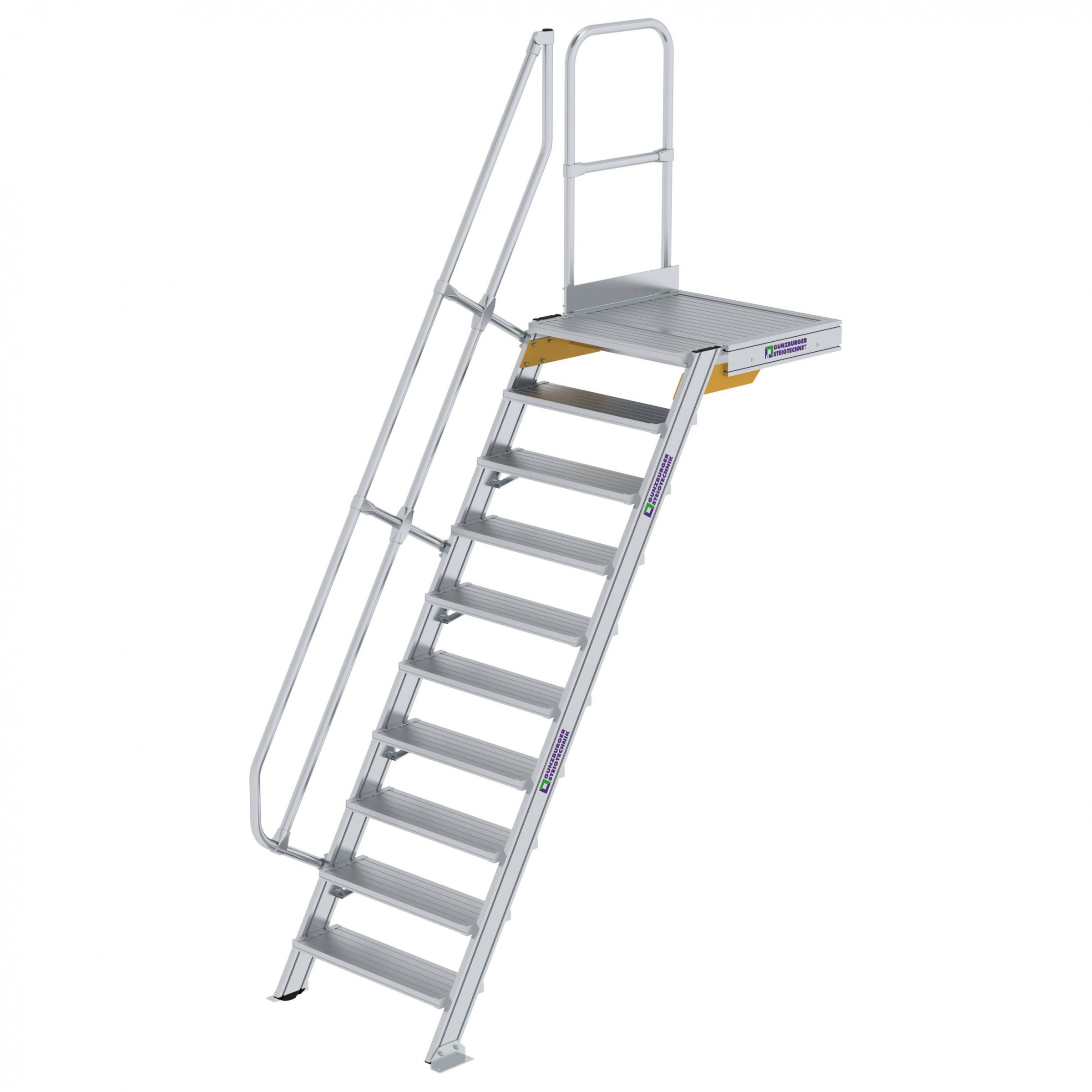 Aluminium-Treppe 60° mit Podest, Stufenbreite 800 mm, 4 Stufen Aluminium-Treppe 60° mit Podest, Stufenbreite 800 mm, 4 Stufen