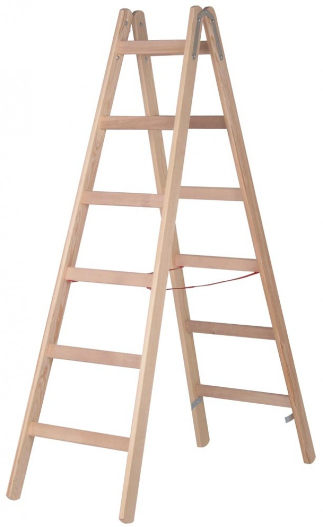 Holz-Sprossenstehleiter, beidseitig begehbar - 2x3 Sprossen