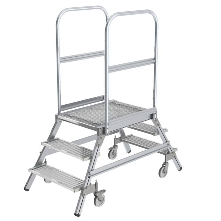 Aluminium-Podestleiter, beidseitig begehbar, 2x8 Stufen Aluminium-Podestleiter, beidseitig begehbar, 2x8 Stufen