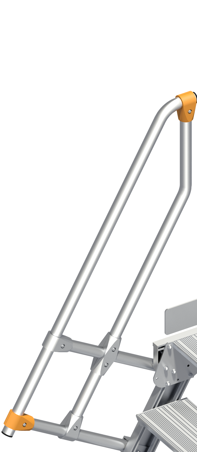 Treppengeländer für Alu-Treppe 112 mit Plattform sowie für Alu-Übergang 114, Neigung 60°