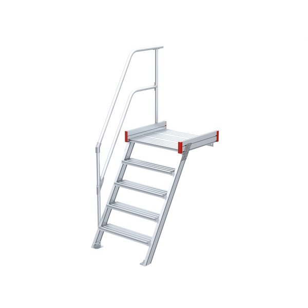 Podesttreppe, 60° Steigwinkel, 1000 mm Stufenbreite, Alu gerieft, 9 Stufen Podesttreppe, 60° Steigwinkel, 1000 mm Stufenbreite, Alu gerieft, 9 Stufen