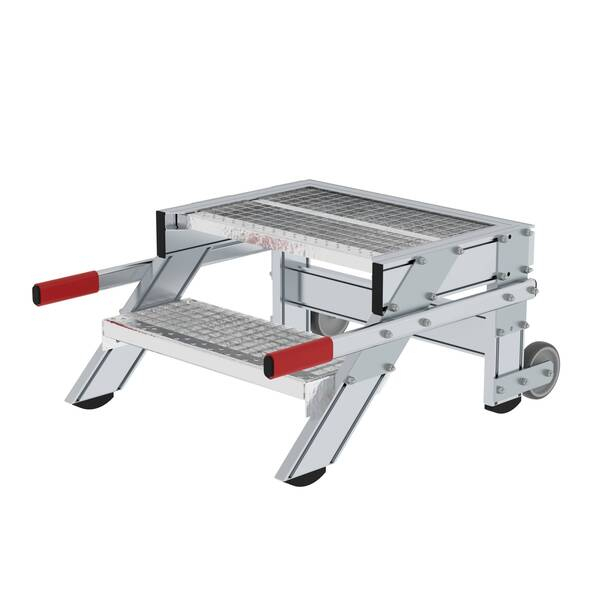 Aluminium-Arbeitspodest, fahrbar, Stufenbreite 600 mm, 2 Stufen Aluminium-Arbeitspodest, fahrbar, 5 Stufen