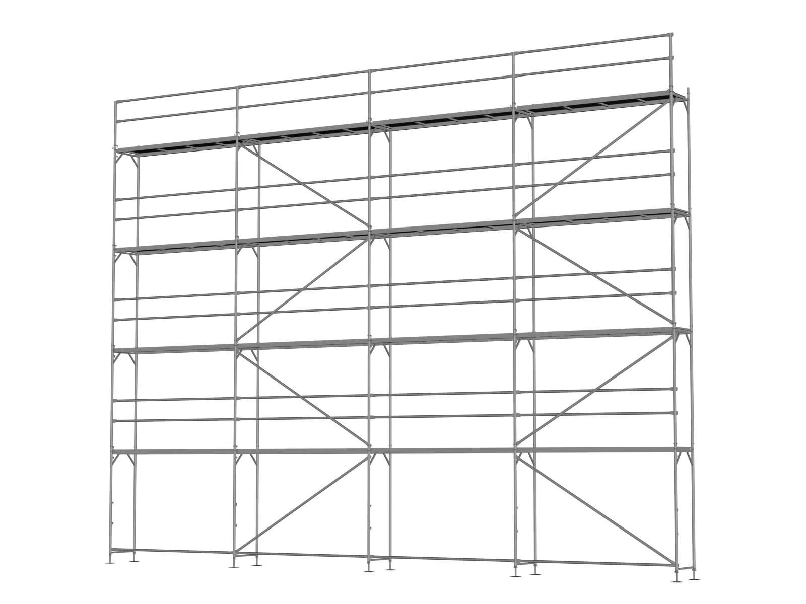 Stahl Traufseitengerüst 120 qm - 3,0 m Felder - 12 m lang - 10 m Arbeitshöhe - Basis-Gerüst