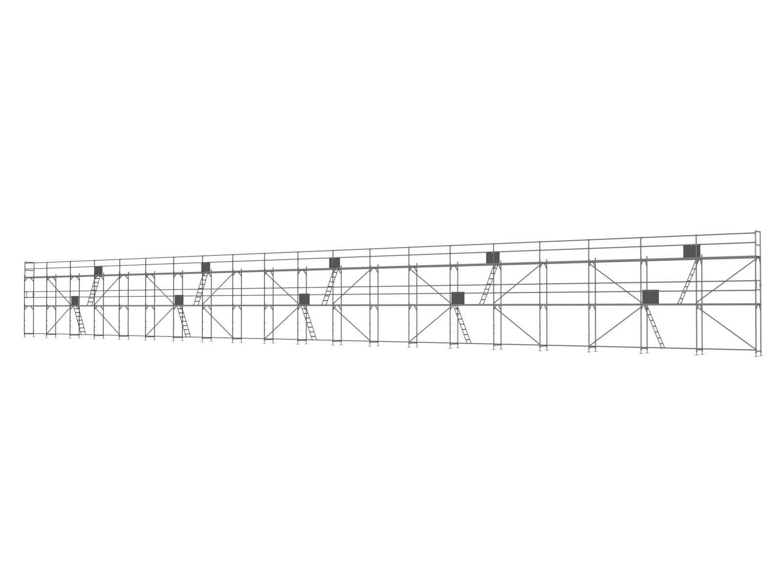 Alu Traufseitengerüst 300 qm - 2,5 m Felder - 50 m lang - 6 m Arbeitshöhe - Basis-Gerüst inkl. Aufstieg & Befestigung