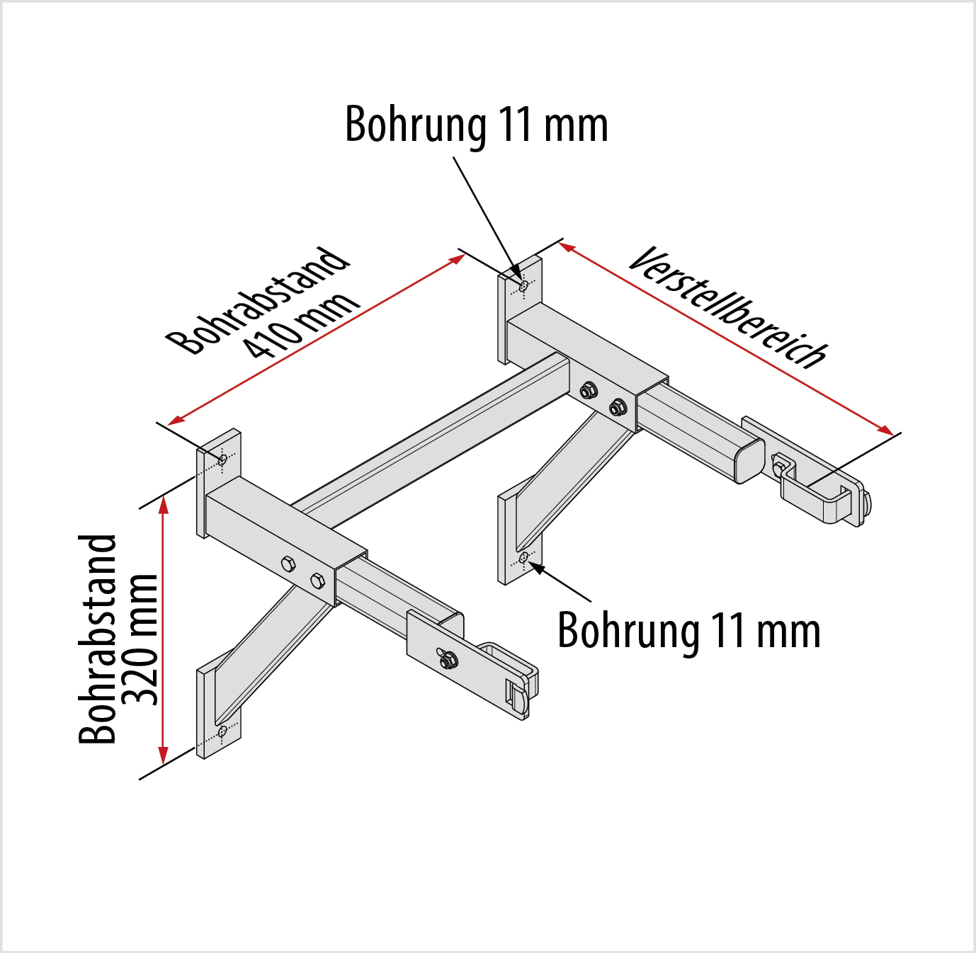 Wandkonsole verstellbar - Verstellbereich 650-800 mm