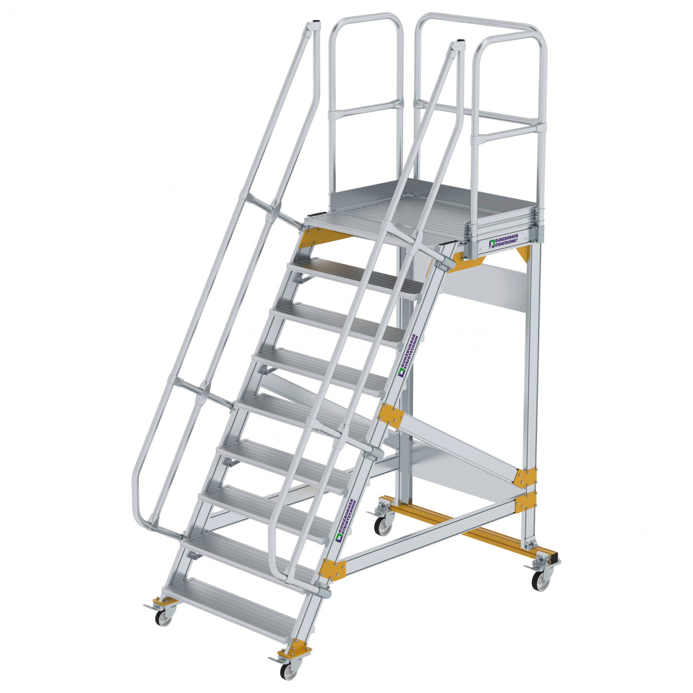 Aluminium-Plattform-Treppe fahrbar 60°, Stufenbreite 1000 mm, 16 Stufen