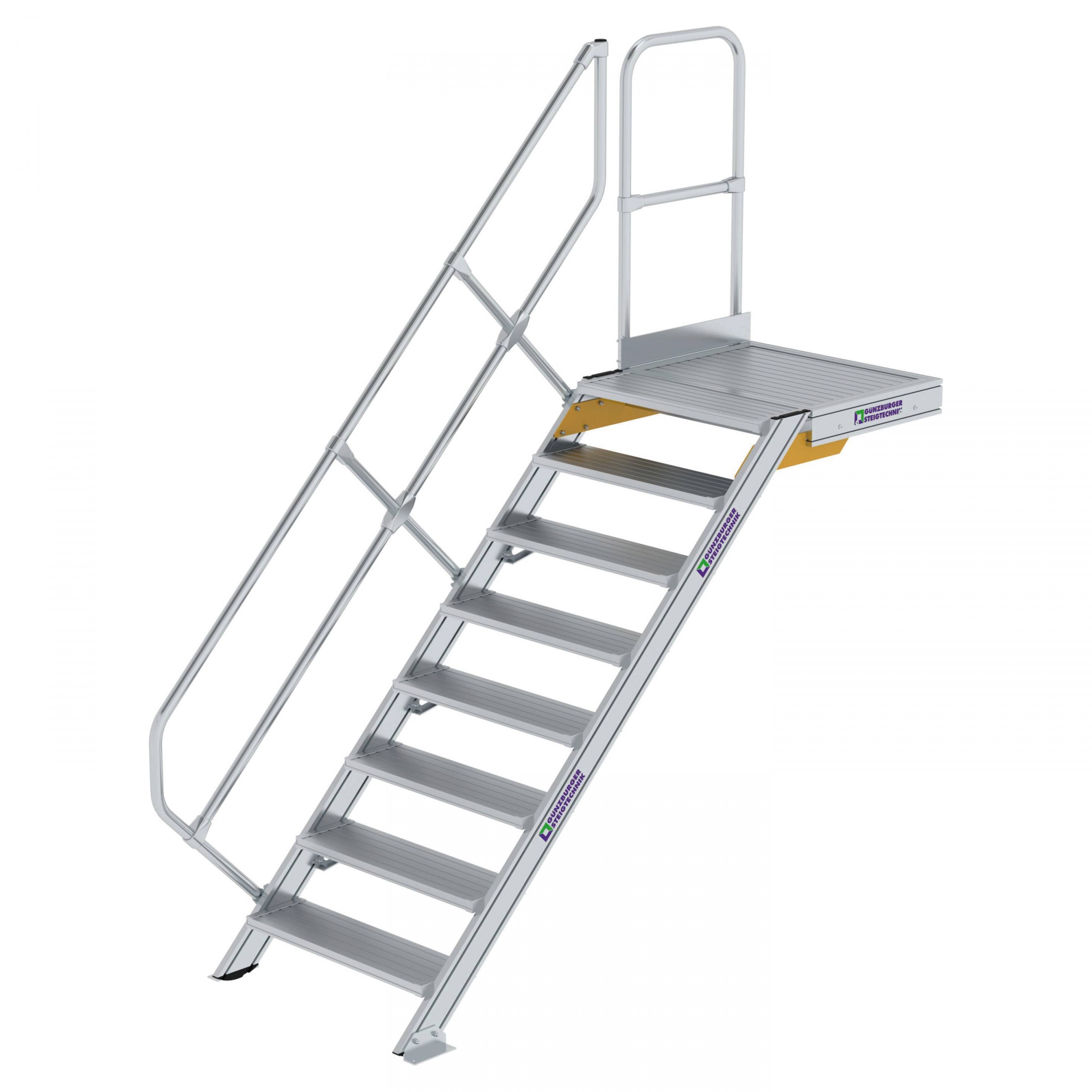 Aluminium-Treppe mit Plattform, 45°, Stufenbreite 800 mm, 4 Stufen